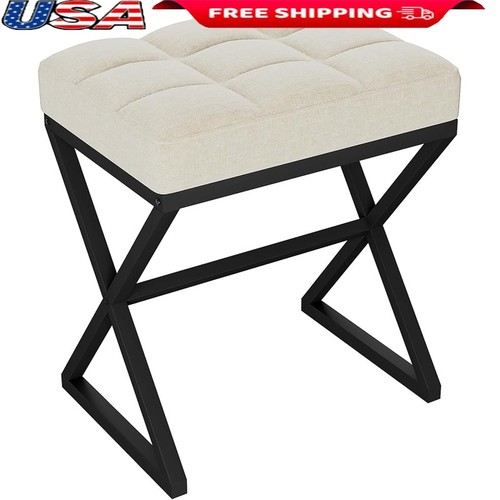 Linen vanity stool - vanity, x-shaped