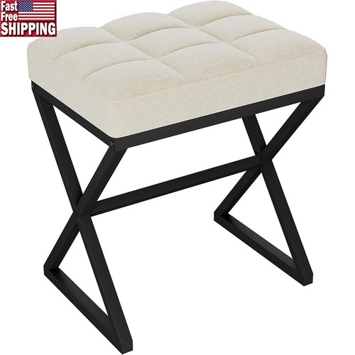 Linen vanity stool cushioned - vanity,
