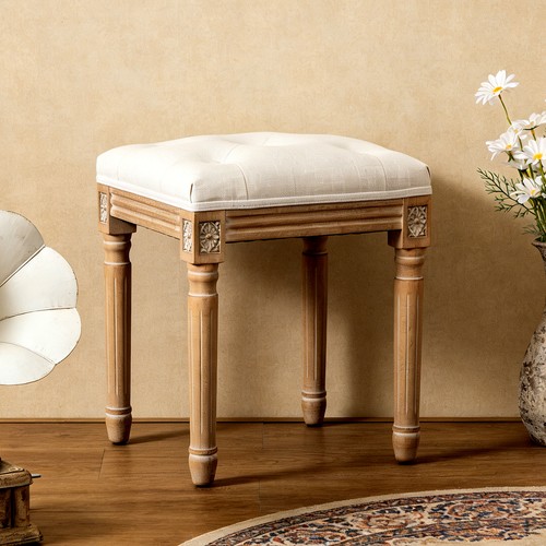 Tufted vanity stool with - tufted, linen