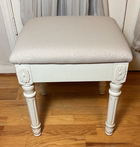 White wood vanity stool - wood, with