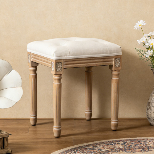 Tufted vanity stool with linen - stool,