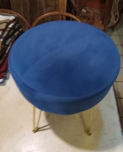 Round blue vanity stool - round,